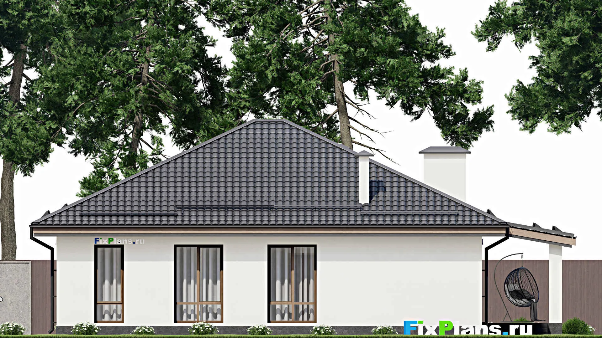 F-5300 - План одноэтажного дома 12 на 13, площадью 150 м² с террасой и 2 спальнями