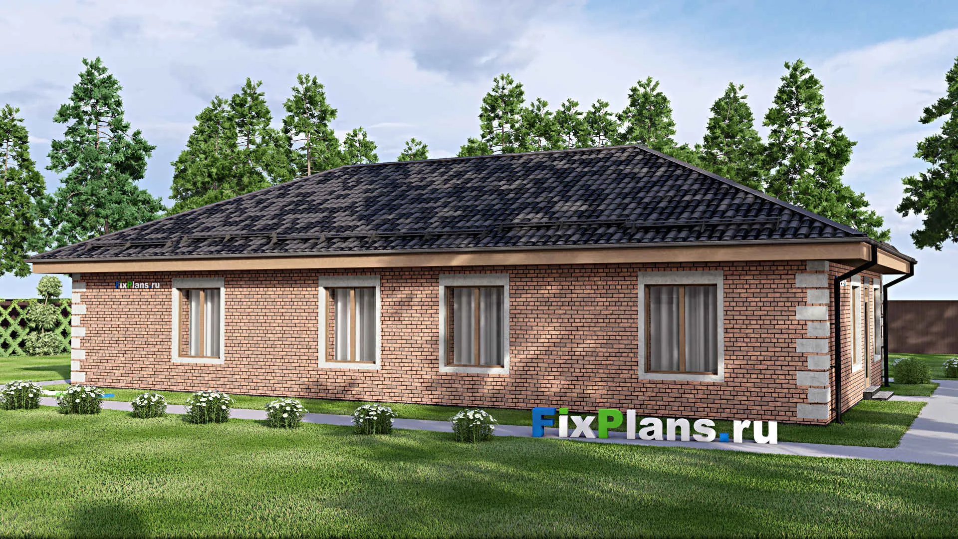 F-12842 - Проект одноэтажного дома 13 на 20, площадью 170 м² с 5 спальнями