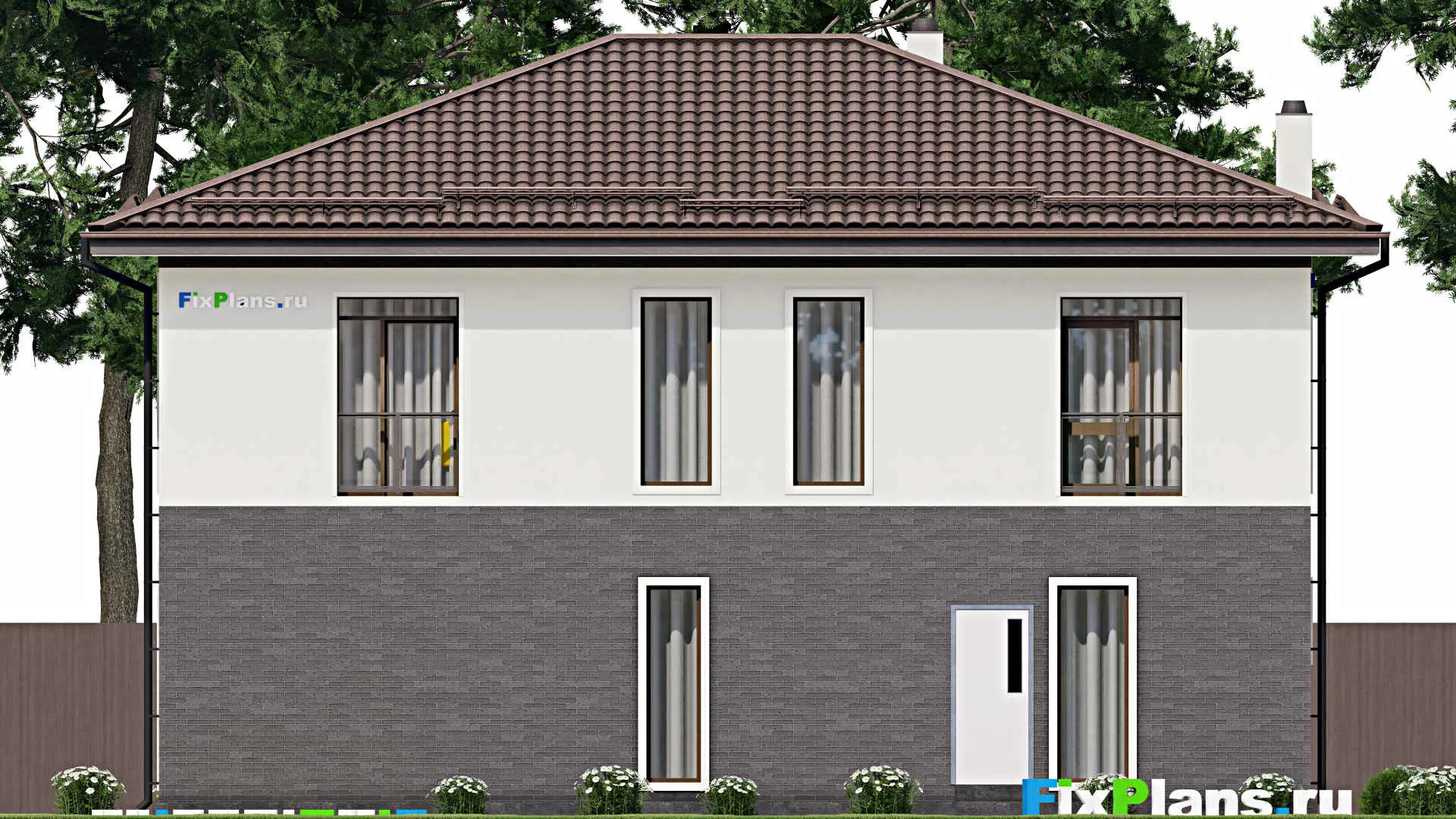 F-4634 - Планы двухэтажного дома 11 на 14, площадью 240 м² с гаражом на 1 машину и 5 спальнями