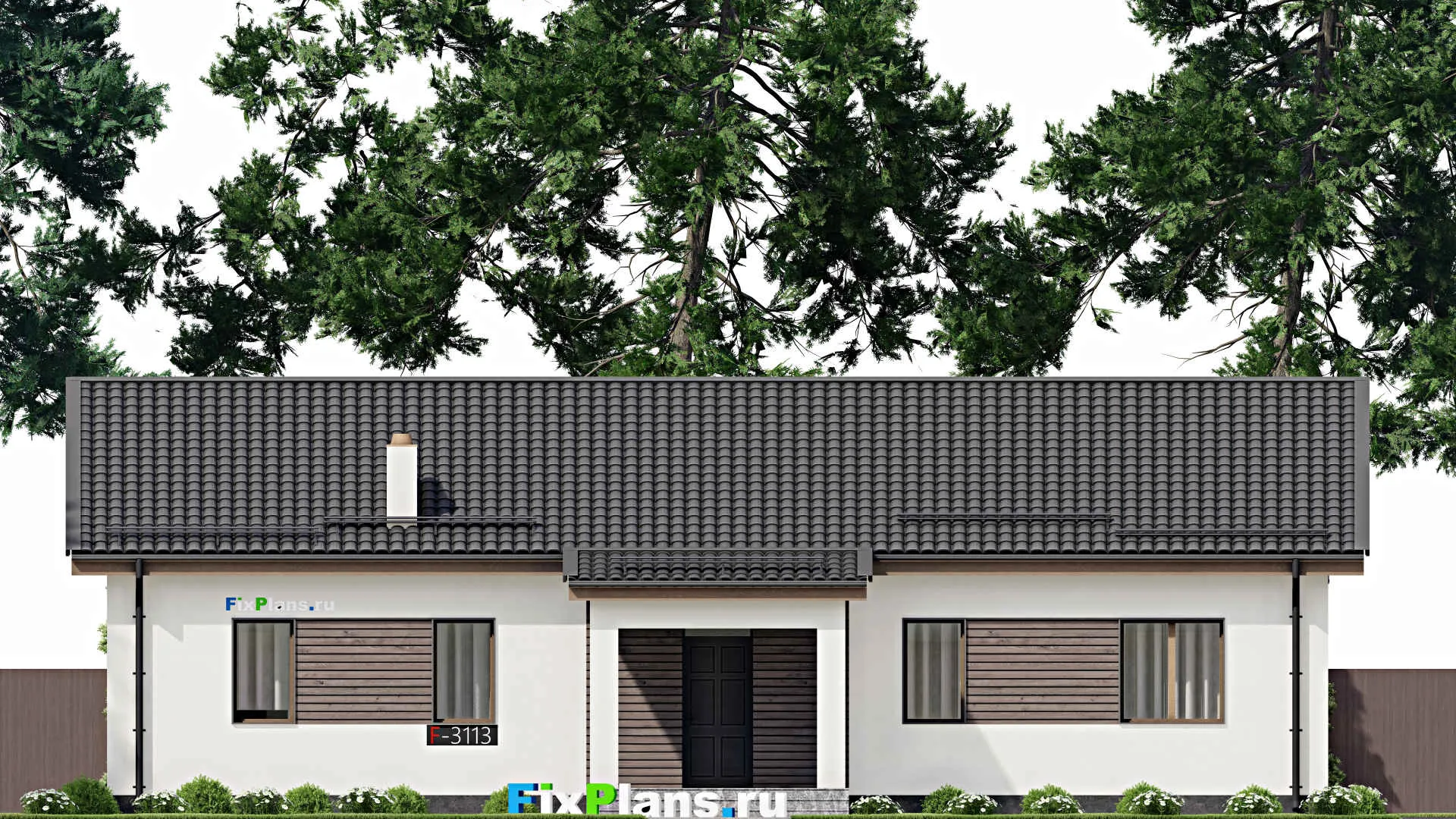 F-3113 - Проект одноэтажного дома 13 на 18, площадью 190 м² с террасой и 4 спальнями