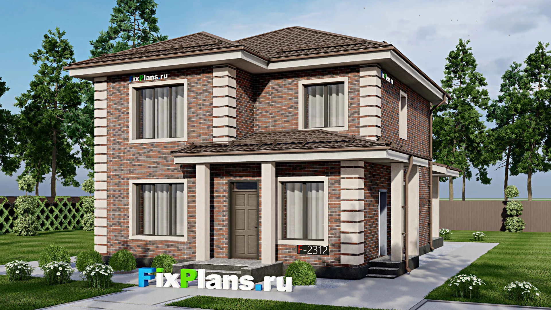 F-2312 - Проект двухэтажного дома 10 на 11, площадью 160 м² с террасой и 4 спальнями