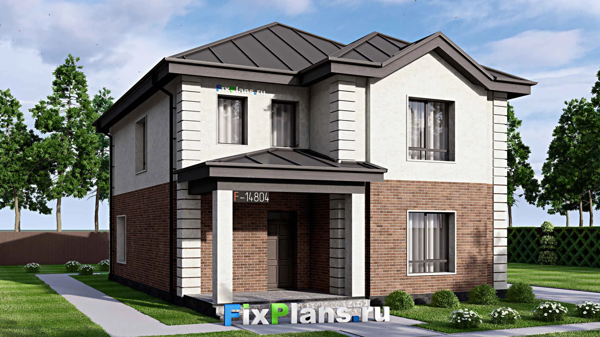 F-14804 - Проект двухэтажного дома 11 на 18, площадью 220 м² с террасой и 4 спальнями