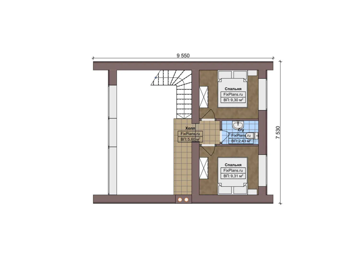 F-6857 - Планы дома с мансардой 9 на 10, площадью 120 м² с террасой и 3 спальнями