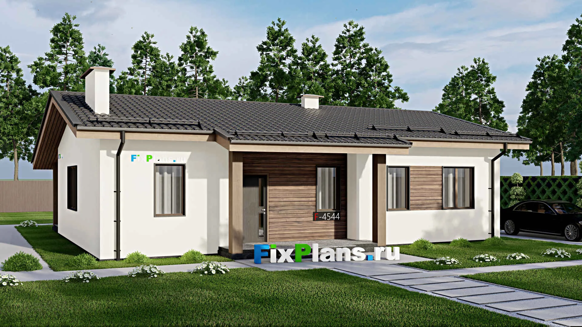 F-4544 - Проект одноэтажного дома 10 на 14, площадью 140 м² с террасой и 3 спальнями