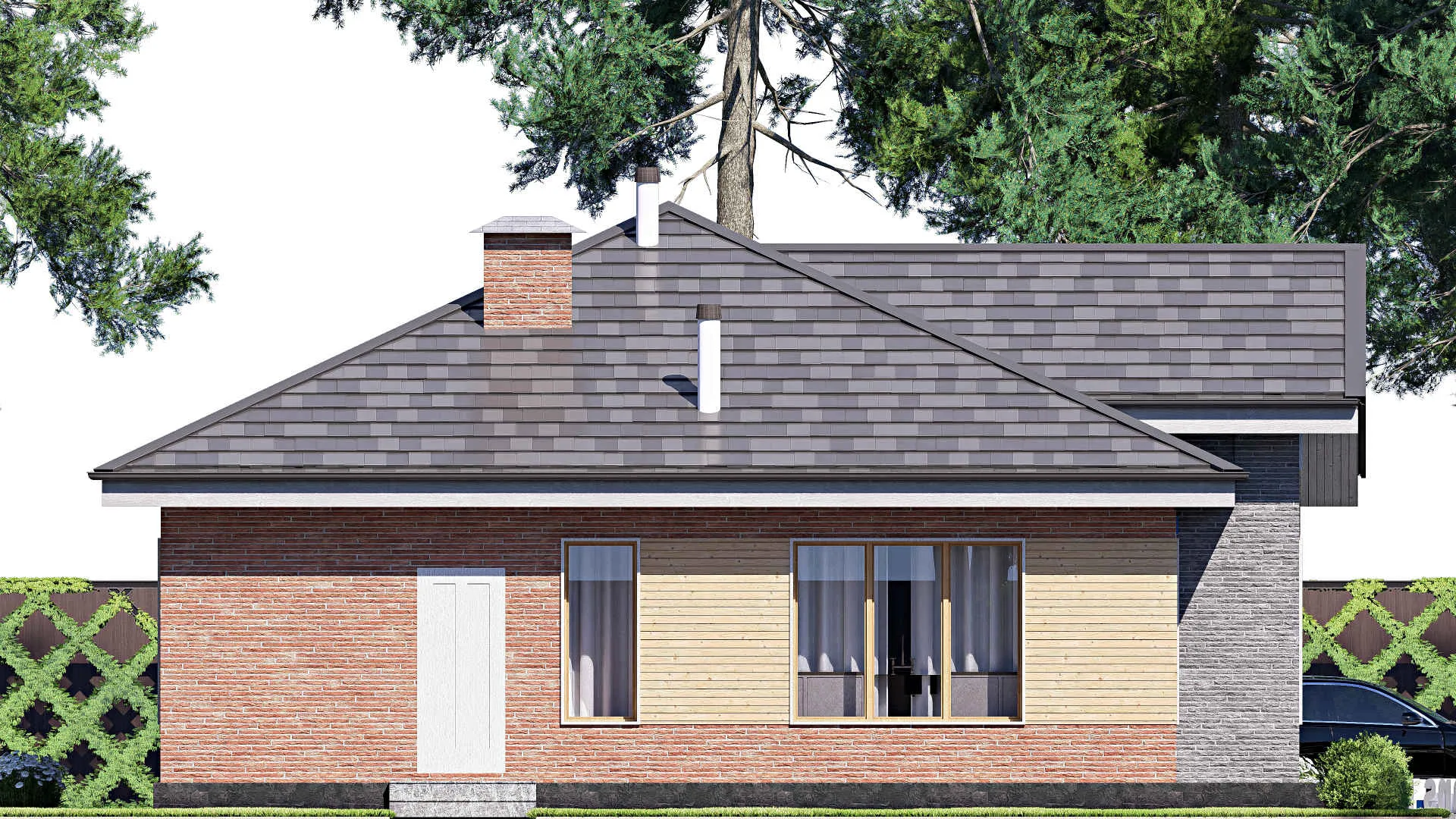 F-19079 - План одноэтажного дома 12 на 16, площадью 130 м² с 3 спальнями