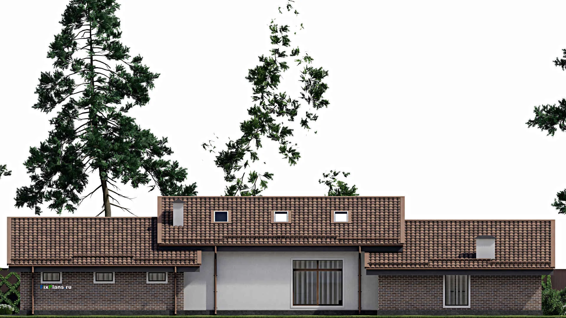 F-9053 - План одноэтажного дома 12 на 26, площадью 190 м² с террасой, баней, гаражом на 1 машину и 2 спальнями