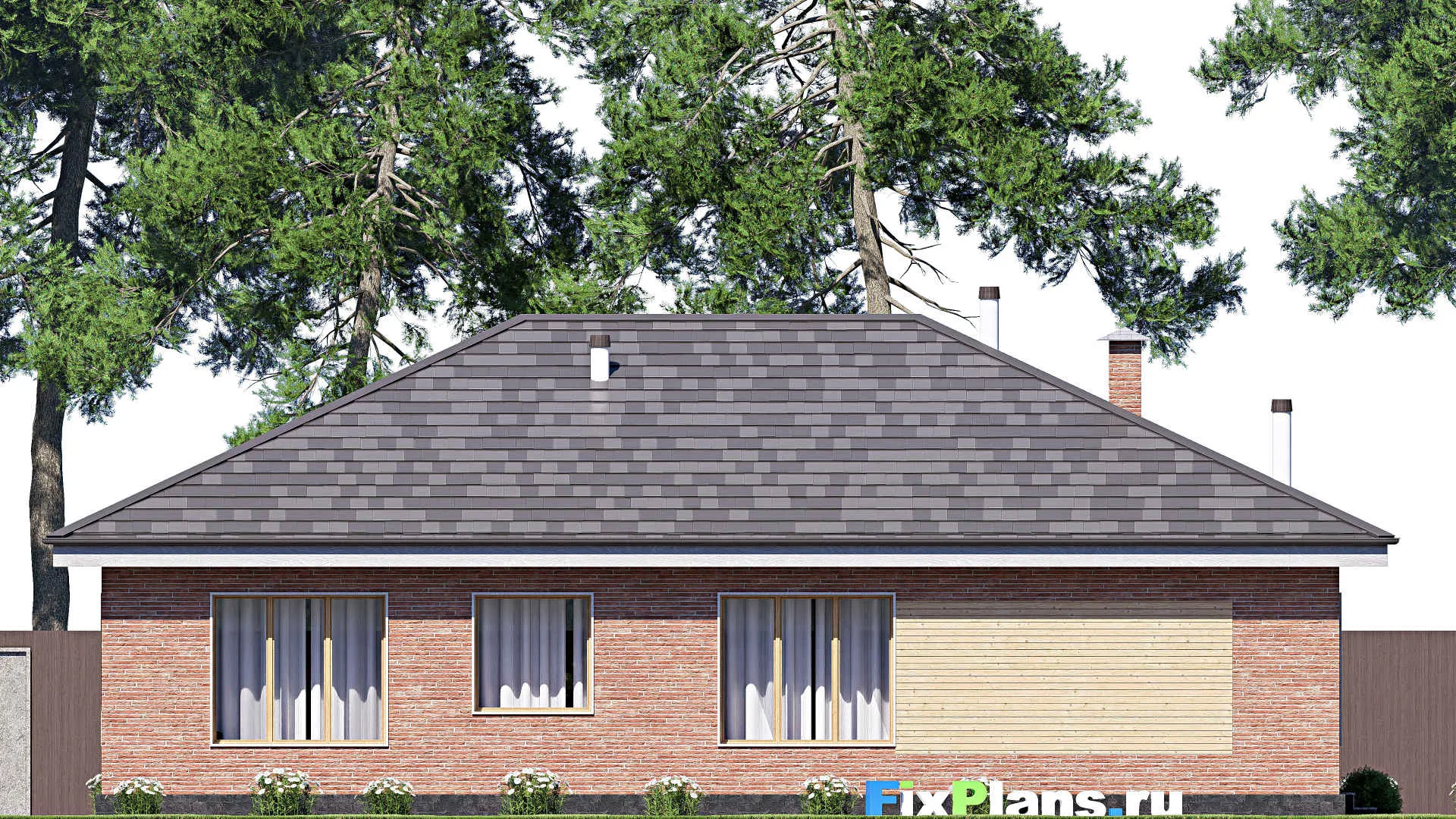 F-19079 - План одноэтажного дома 12 на 16, площадью 130 м² с 3 спальнями