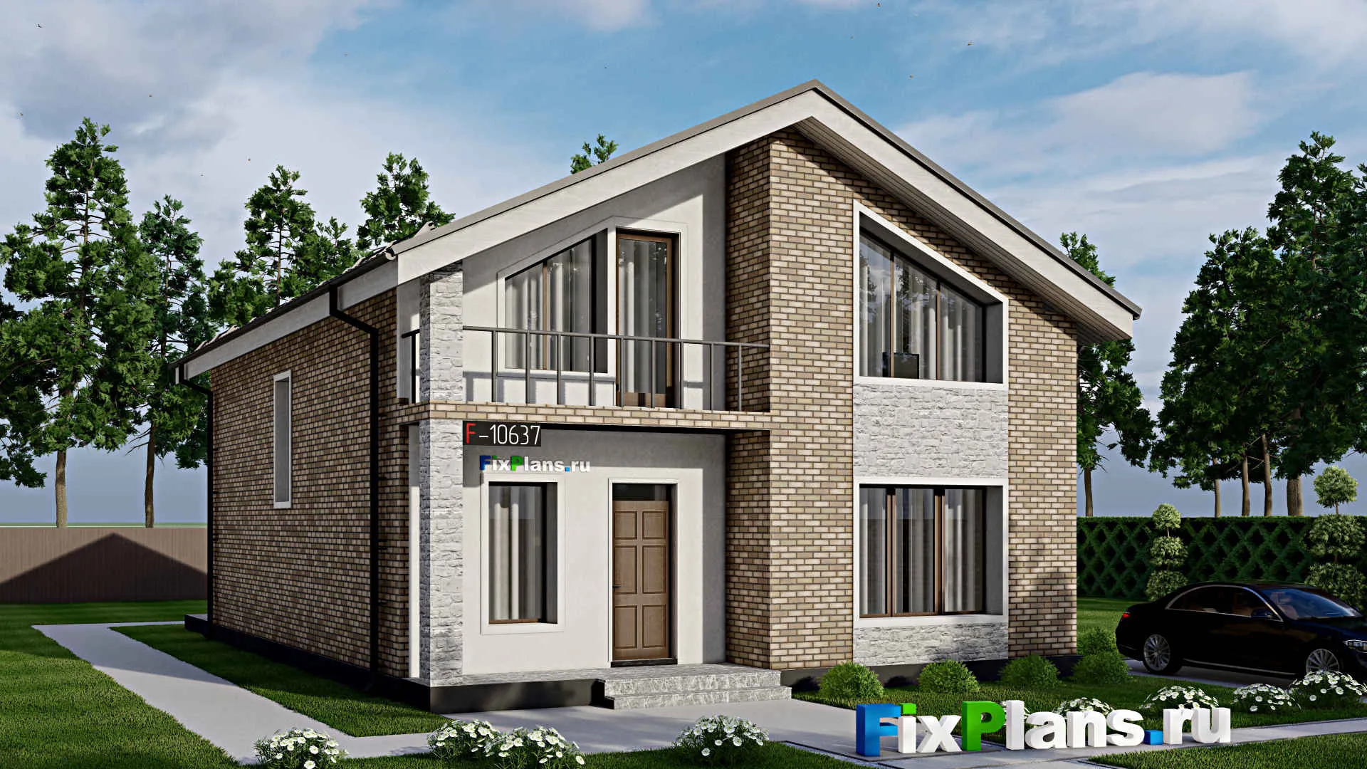 F-10637 - Проект дома с мансардой 10 на 17, площадью 210 м² с террасой и 5 спальнями