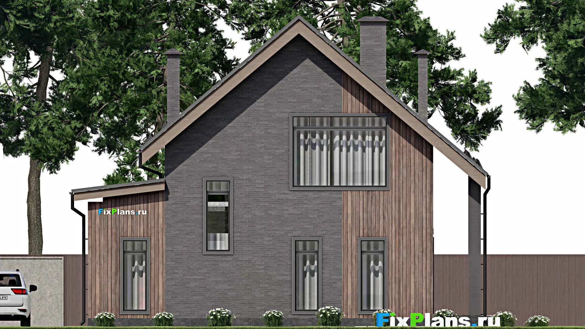 F-4067 - Проект дома с мансардой 13 на 15, площадью 210 м² с террасой, балконом и 3 спальнями