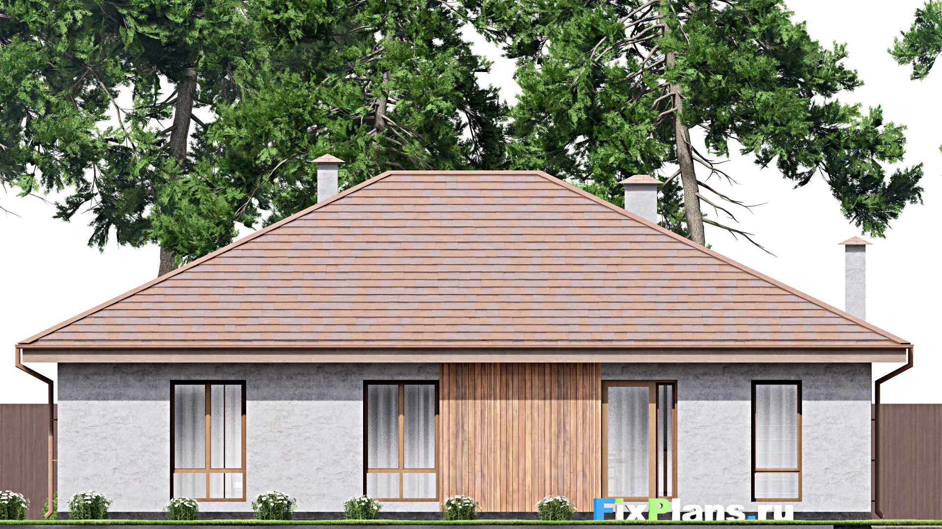 F-12212 - План одноэтажного дома 15 на 16, площадью 170 м² с гаражом на 2 машины и 3 спальнями