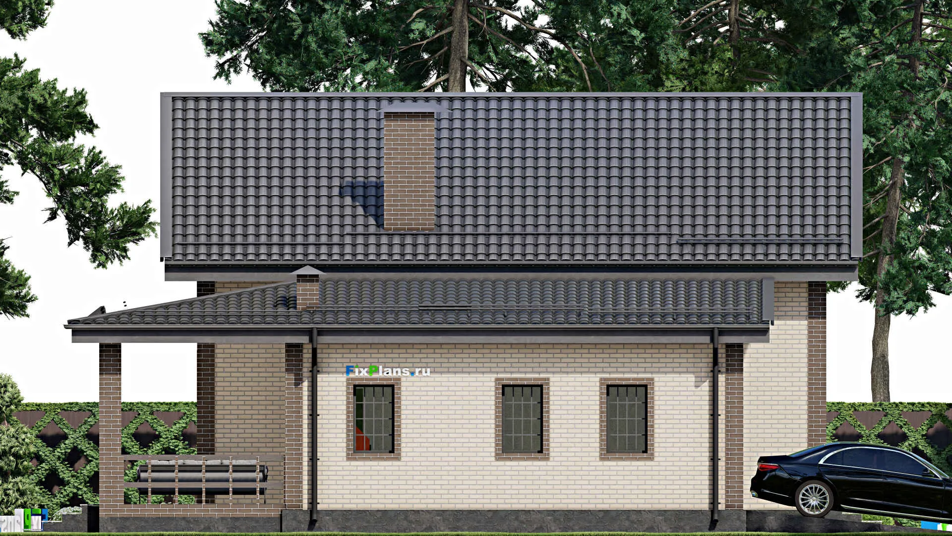 F-4688 - Планы дома с мансардой 12 на 14, площадью 200 м² с террасой, балконом, гаражом на 1 машину и 3 спальнями