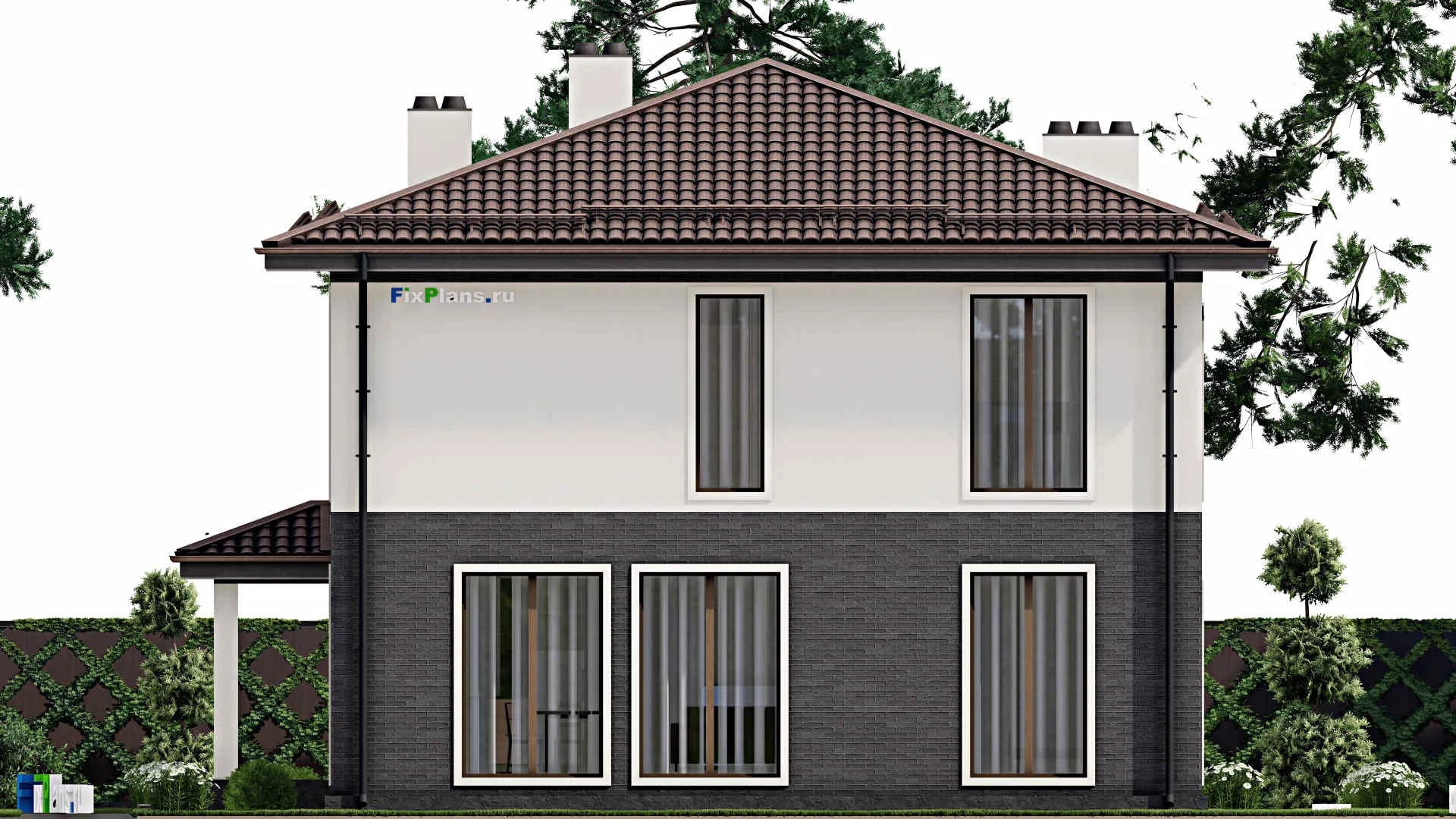 F-4634 - Планы двухэтажного дома 11 на 14, площадью 240 м² с гаражом на 1 машину и 5 спальнями