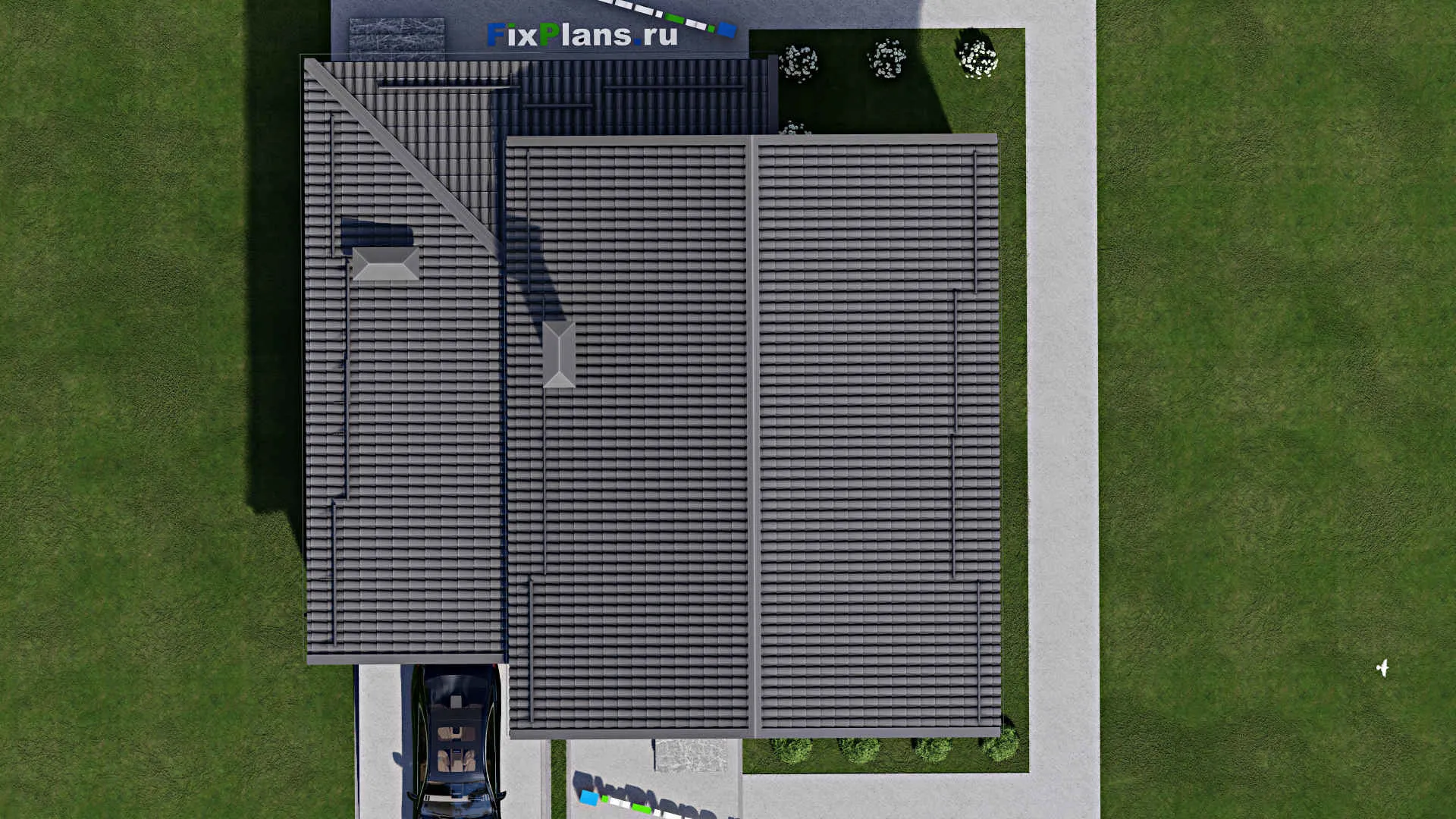 F-4688 - Планы дома с мансардой 12 на 14, площадью 200 м² с террасой, балконом, гаражом на 1 машину и 3 спальнями