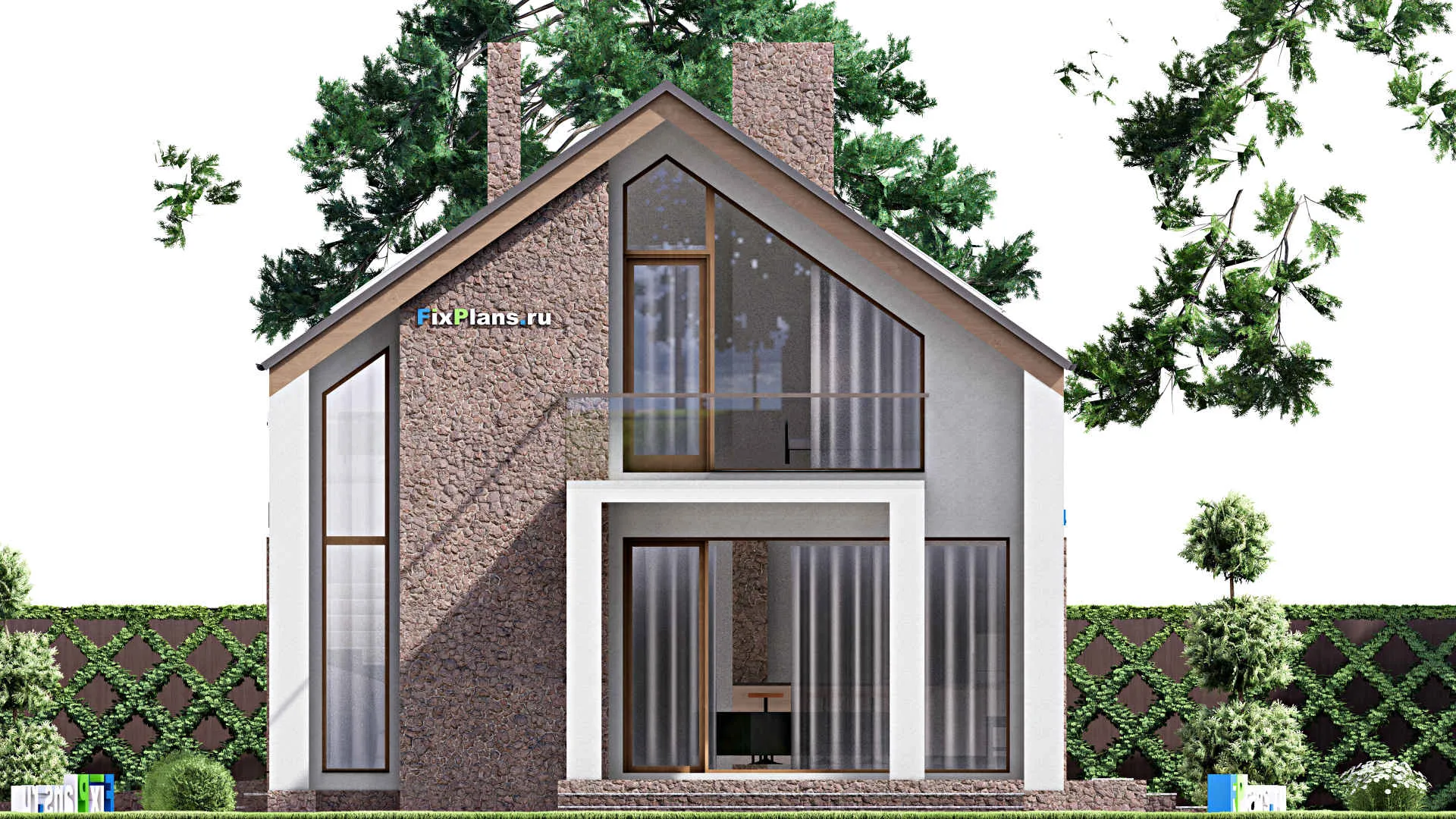 F-16199 - Проект дома с мансардой 11 на 24, площадью 320 м² с террасой, балконом, гаражом на 2 машины и 3 спальнями