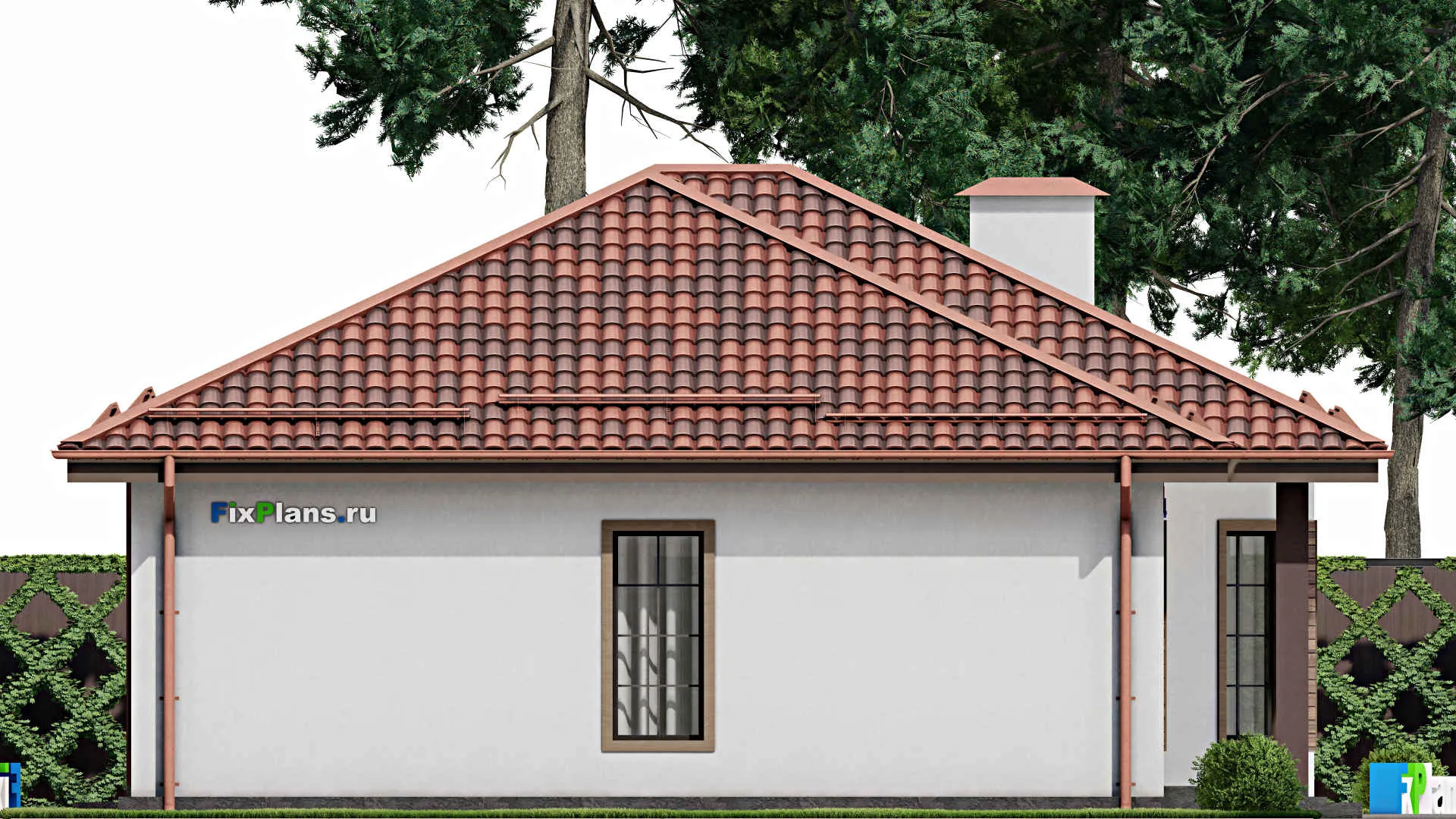 F-8432 - План одноэтажного дома 12 на 15, площадью 140 м² с террасой и 3 спальнями