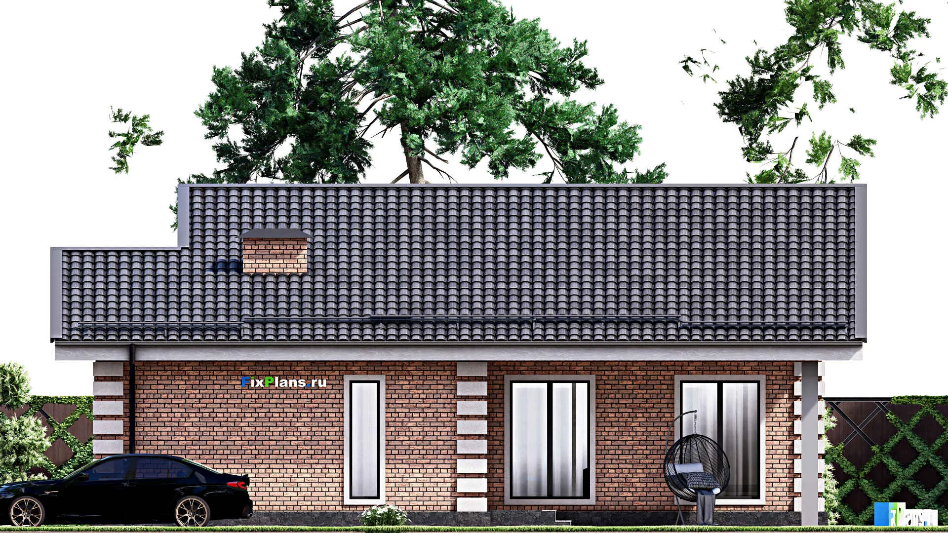 F-12482 - План одноэтажного дома 14 на 14, площадью 120 м² с 3 спальнями