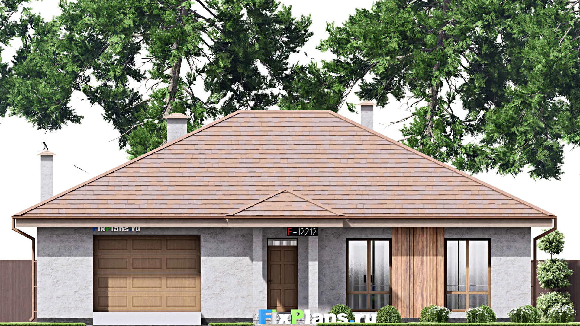 F-12212 - План одноэтажного дома 15 на 16, площадью 170 м² с гаражом на 2 машины и 3 спальнями