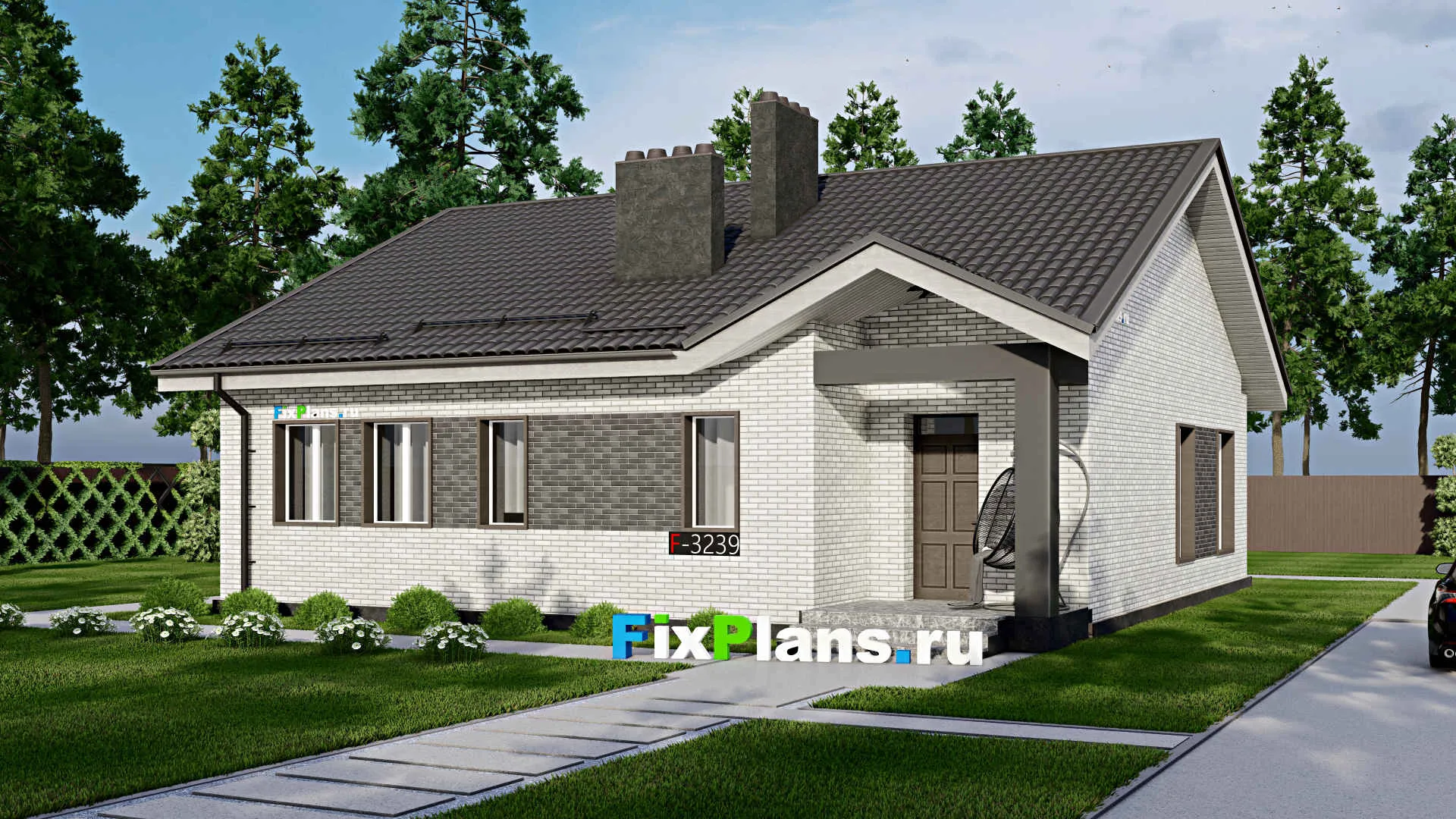F-3239 - Проект одноэтажного дома 13 на 13, площадью 130 м² с 2 спальнями