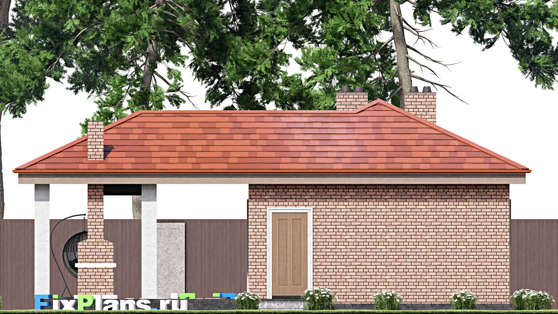 F-14858 - Проект бани 12 на 12, площадью 90 м² с комнатой отдыха, терассой и санузлом