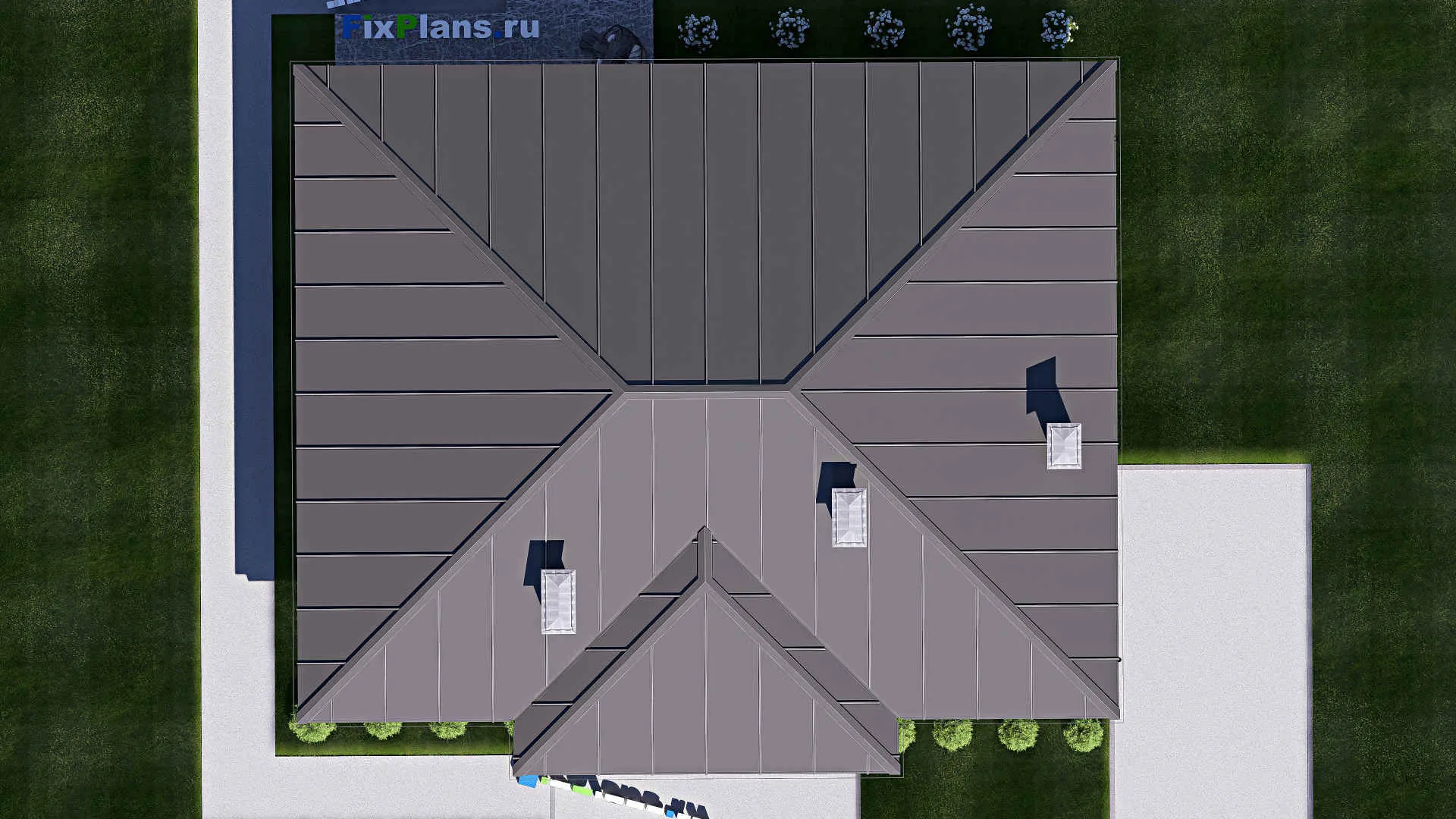 F-17918 - План одноэтажного дома 15 на 16, площадью 170 м² с террасой и 3 спальнями