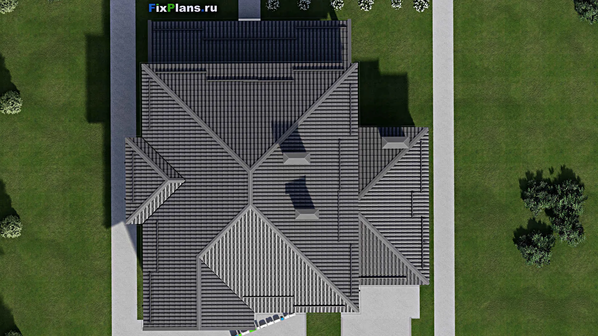 F-4193 - Проект двухэтажного дома 14 на 17, площадью 280 м² с террасой, балконом, гаражом на 1 машину и 4 спальнями
