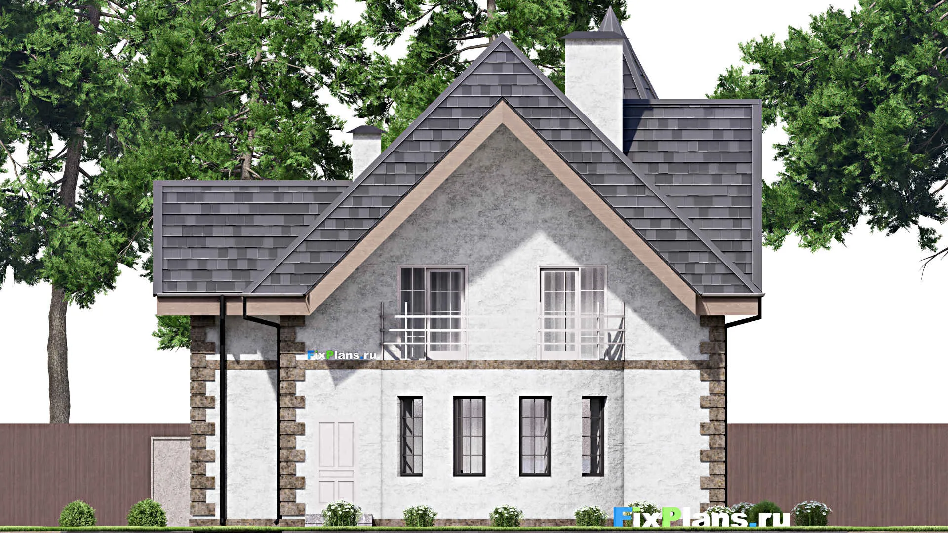 F-13553 - Планы дома с мансардой 12 на 15, площадью 200 м² с балконом и 4 спальнями