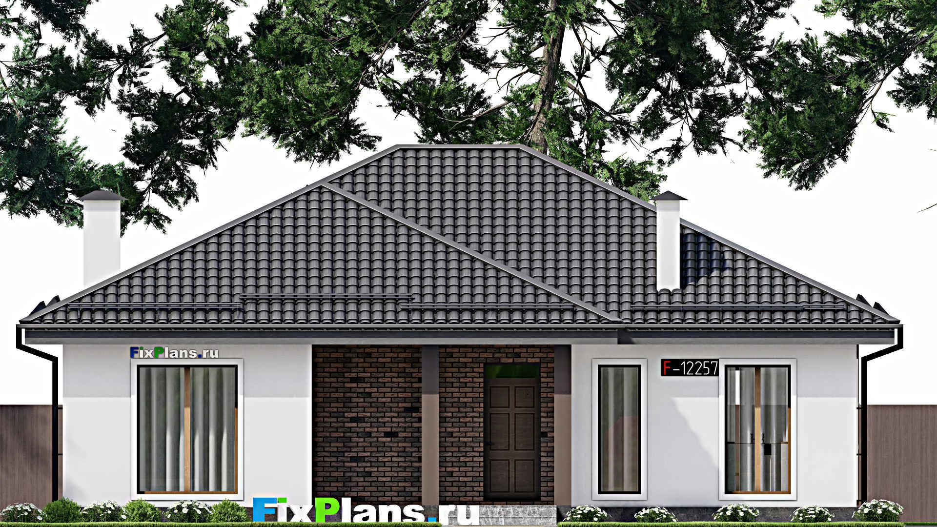 F-12257 - Проект одноэтажного дома 14 на 14, площадью 150 м² с 3 спальнями