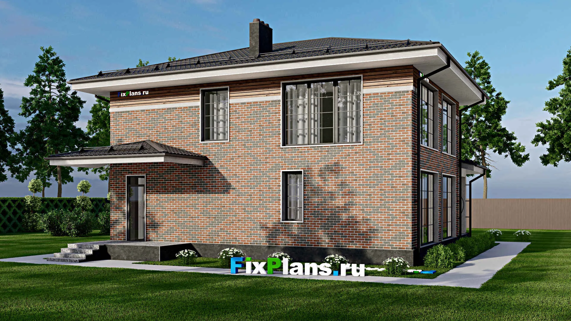 F-2798 - Проект двухэтажного дома 10 на 13, площадью 210 м² с террасой и 4 спальнями