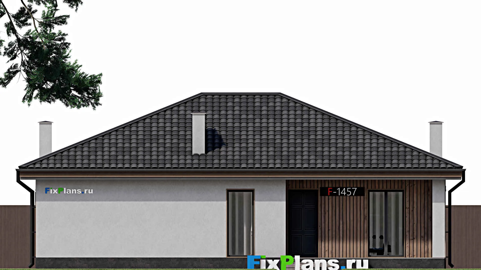 F-1457 - Проект одноэтажного дома 11 на 14, площадью 120 м² с террасой и 3 спальнями
