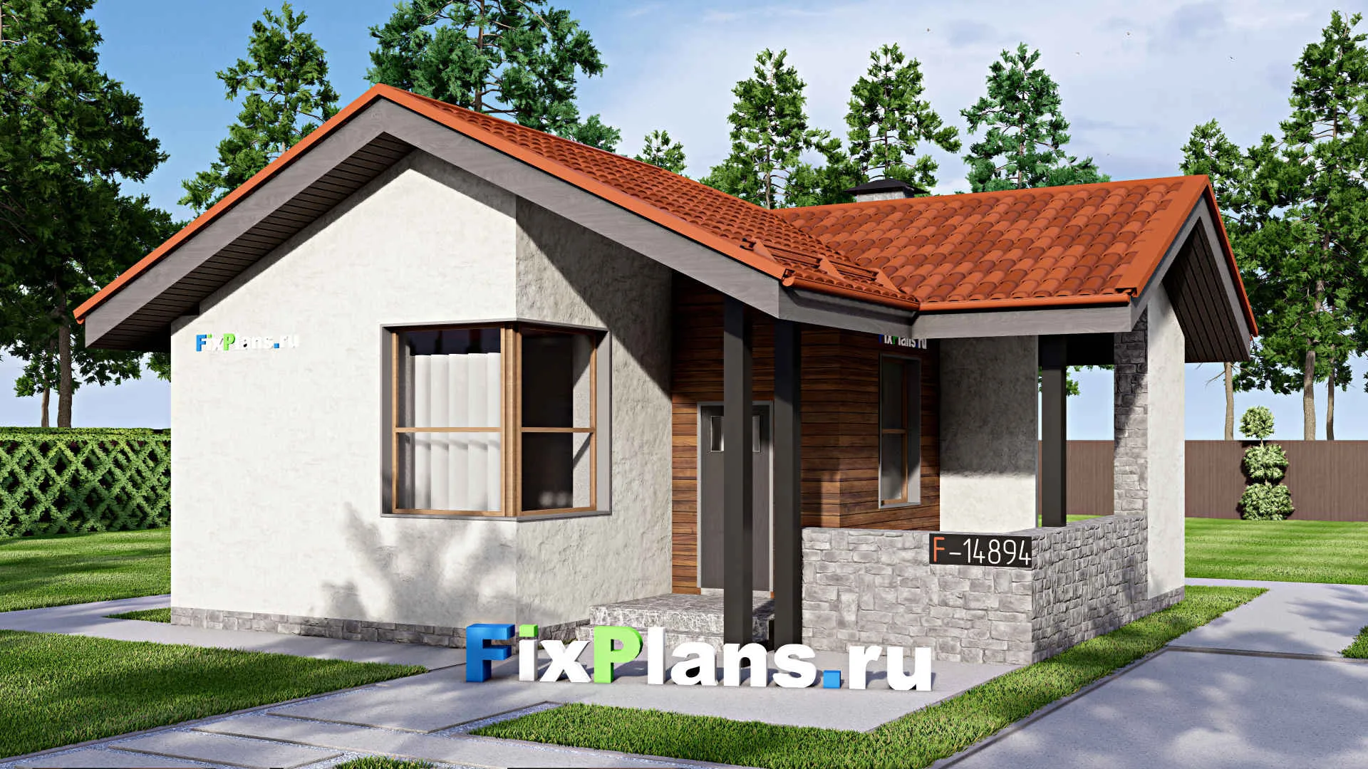 F-14894 - Проект бани 9 на 10, площадью 60 м² с комнатой отдыха, терассой и санузлом