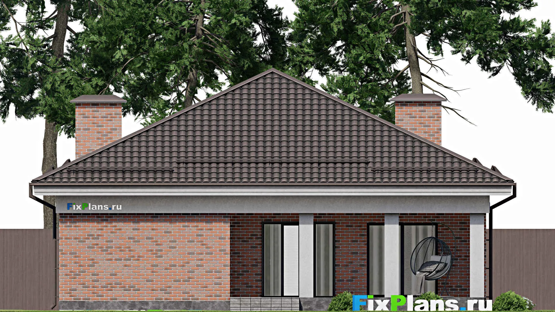 F-3311 - Проект одноэтажного дома 12 на 18, площадью 180 м² с террасой, гаражом на 1 машину и 3 спальнями