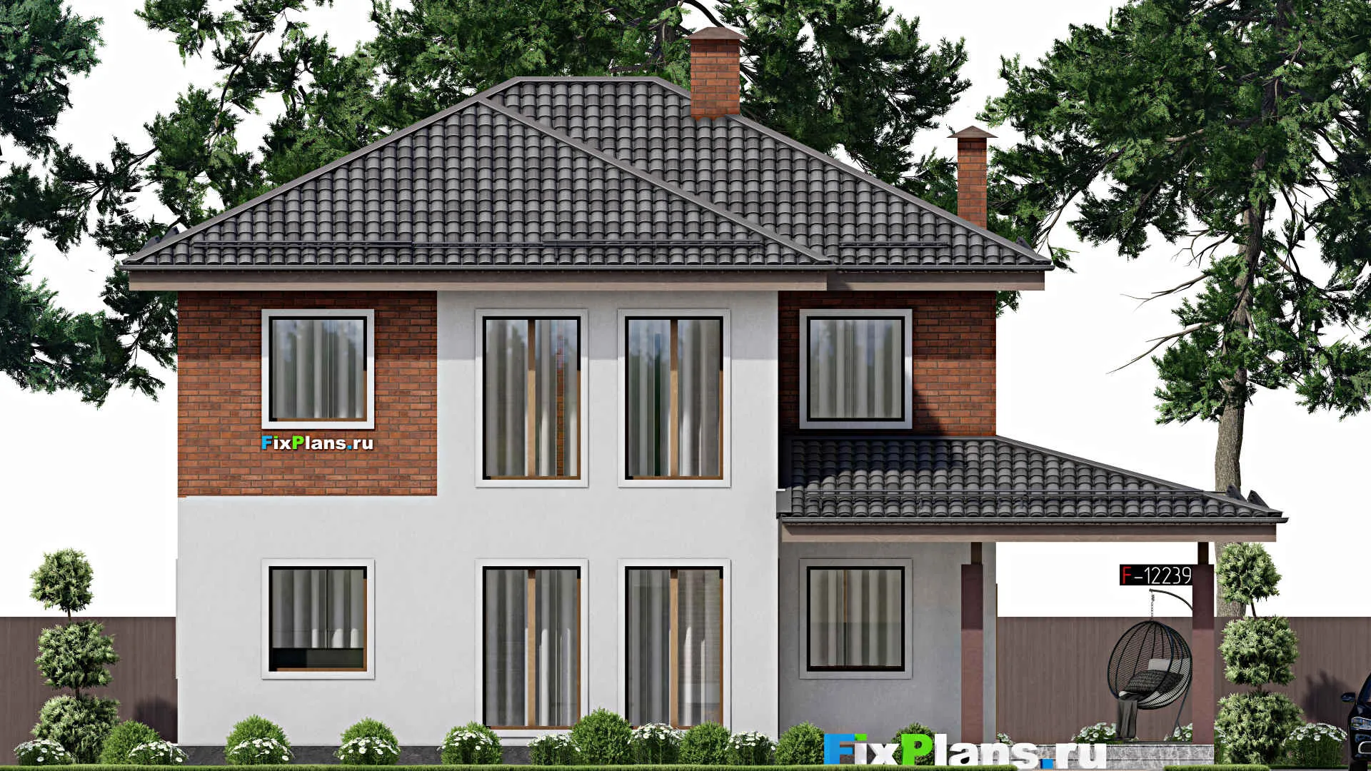 F-12239 - Планы двухэтажного дома 12 на 15, площадью 210 м² с 5 спальнями