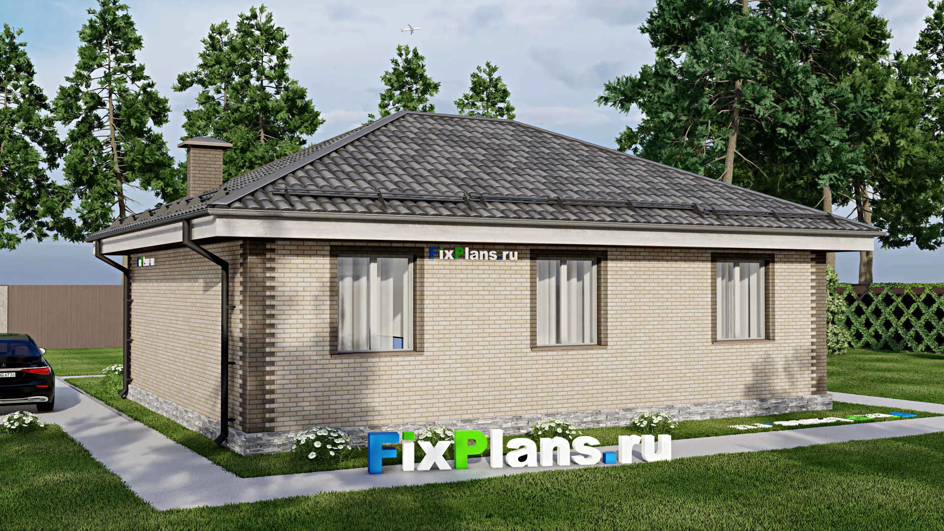 F-10961 - Проект одноэтажного дома 10 на 11, площадью 80 м² с 3 спальнями