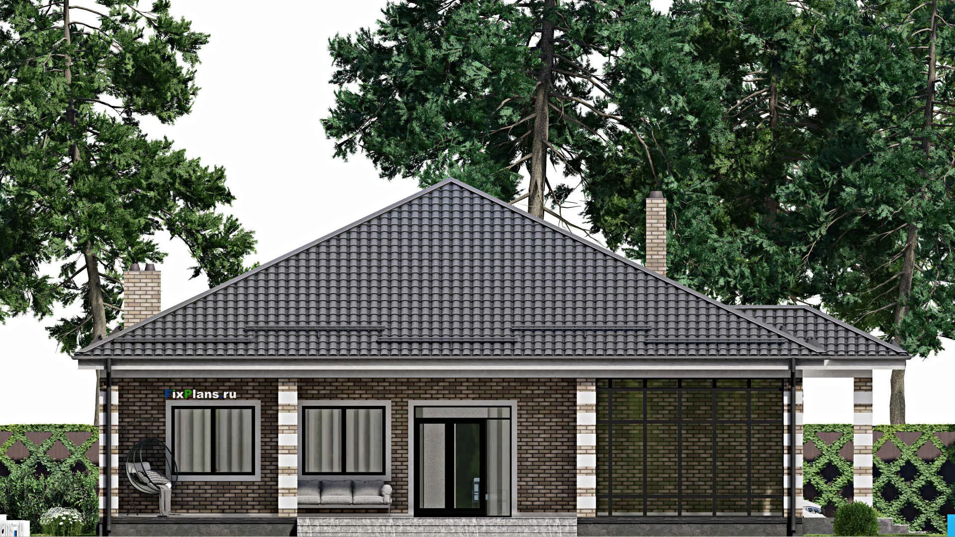 F-2420 - План одноэтажного дома 15 на 16, площадью 220 м² с террасой и 3 спальнями