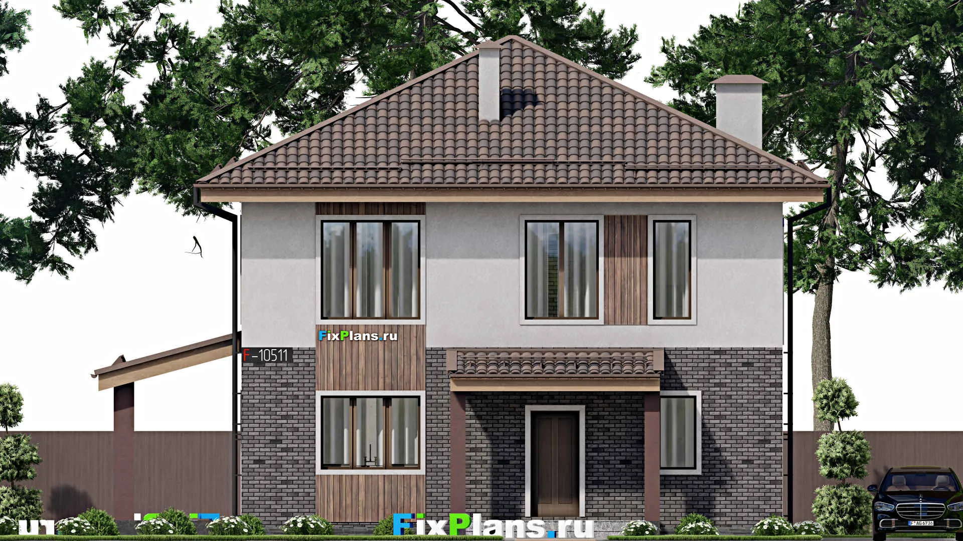 F-10511 - Планы двухэтажного дома 12 на 14, площадью 200 м² с террасой и 4 спальнями