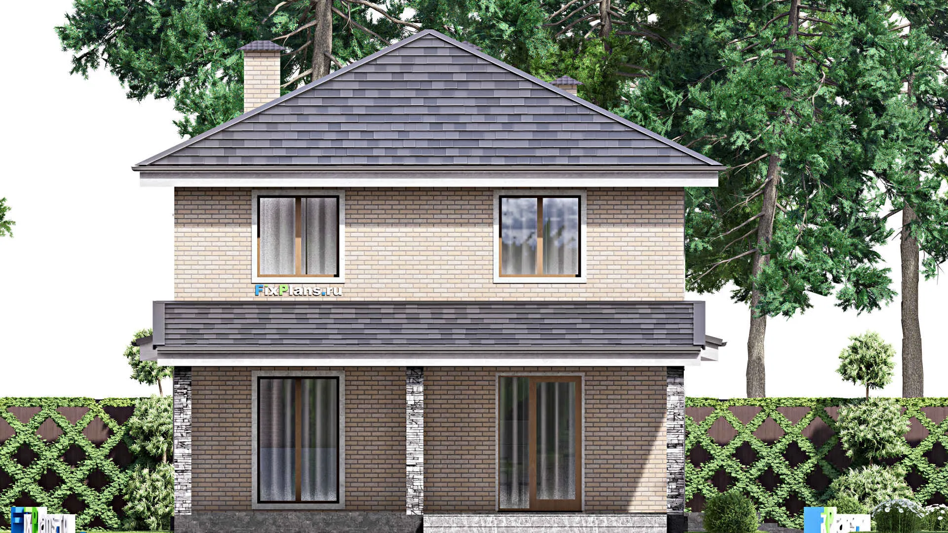 F-13364 - Планы двухэтажного дома 9 на 18, площадью 180 м² с террасой, гаражом на 2 машины и 3 спальнями