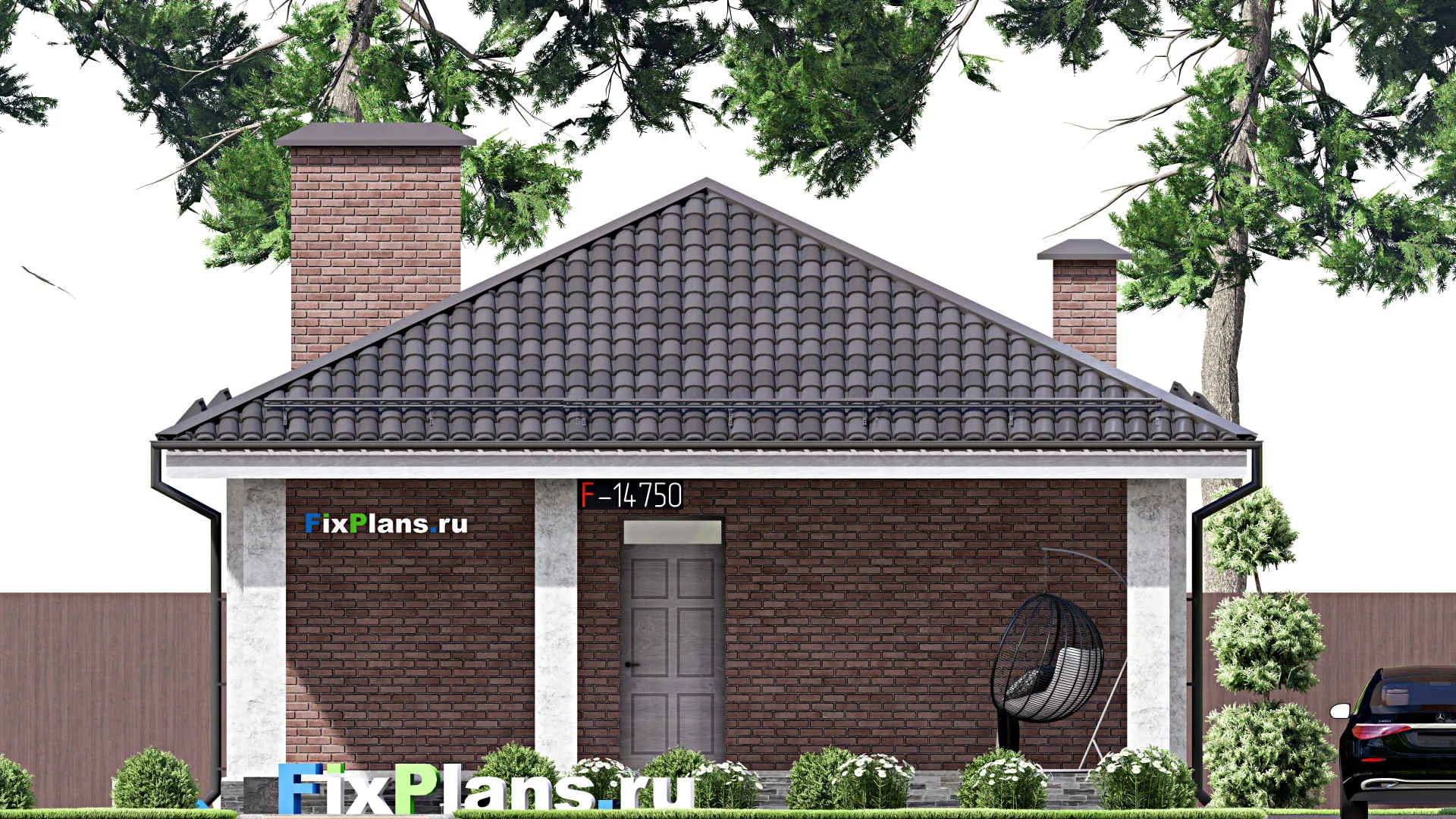 F-14750 - План одноэтажного дома 9 на 13, площадью 90 м² с 2 спальнями