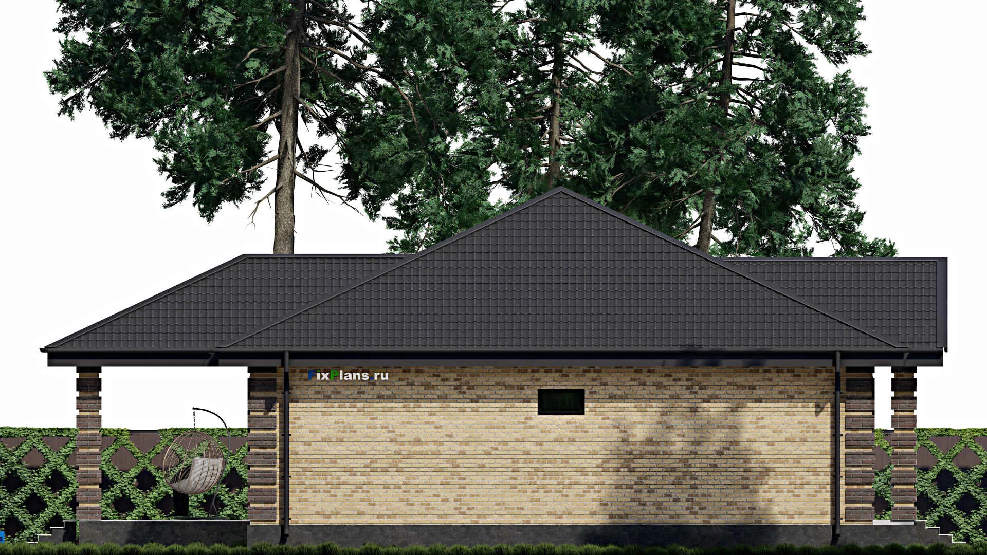 F-0719 - Проект одноэтажного дома 12 на 15, площадью 170 м² с террасой и 3 спальнями