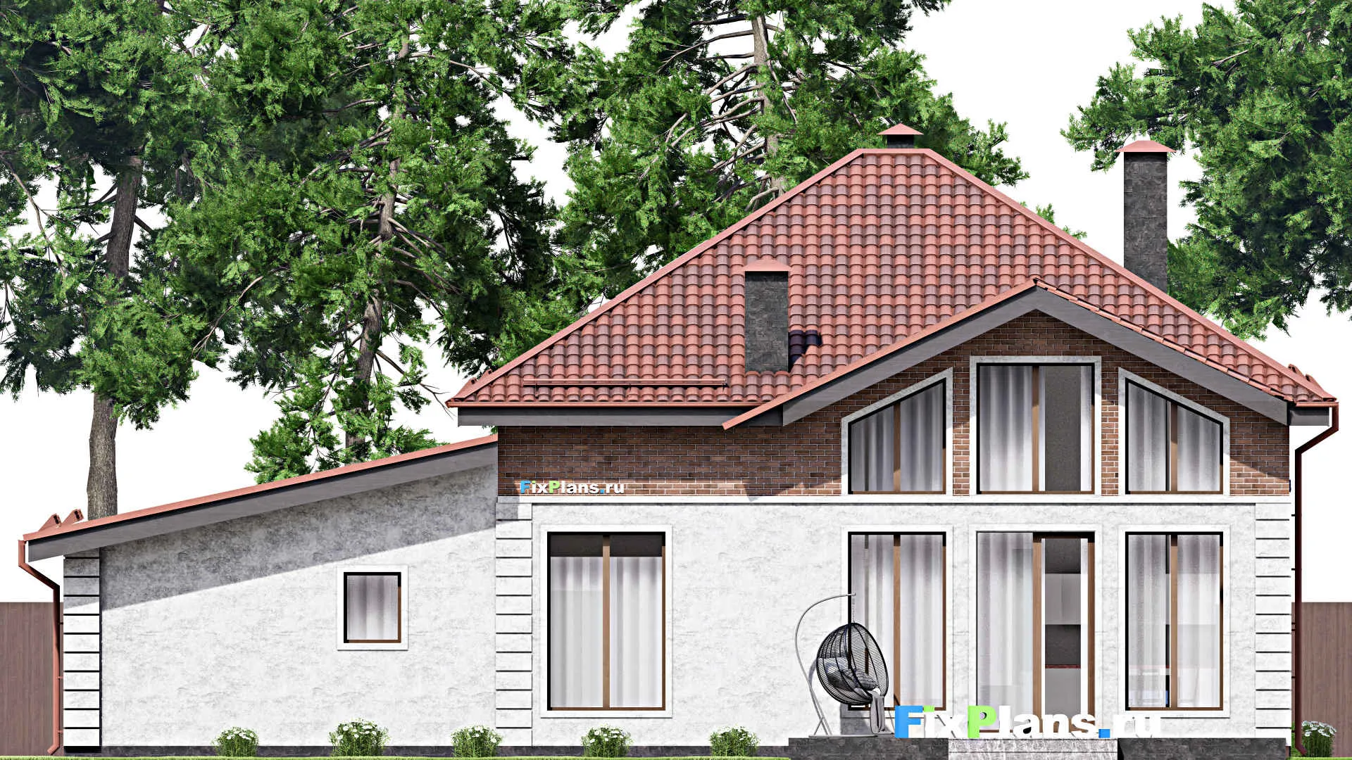 F-12698 - Проект дома с мансардой 19 на 20, площадью 270 м² с террасой, гаражом на 2 машины и 4 спальнями