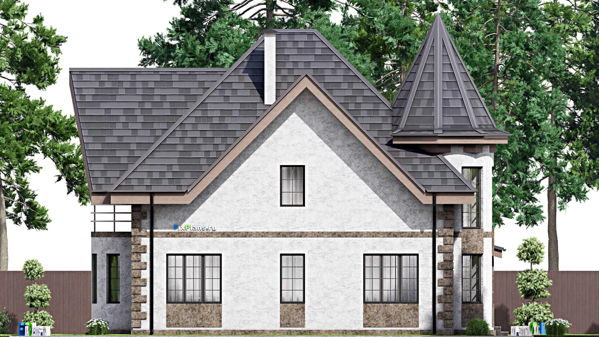 F-13553 - Планы дома с мансардой 12 на 15, площадью 200 м² с балконом и 4 спальнями