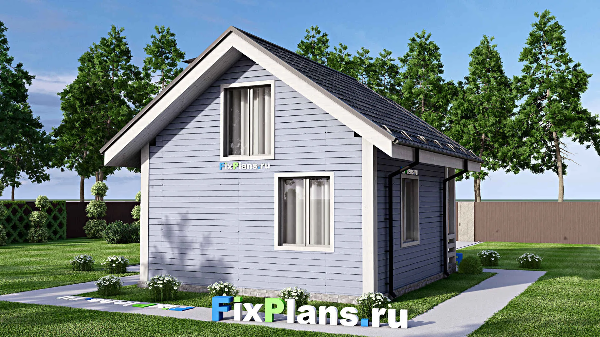 F-15596 - Проект бани 7 на 9, площадью 80 м² с комнатой отдыха, мансардой и санузлом