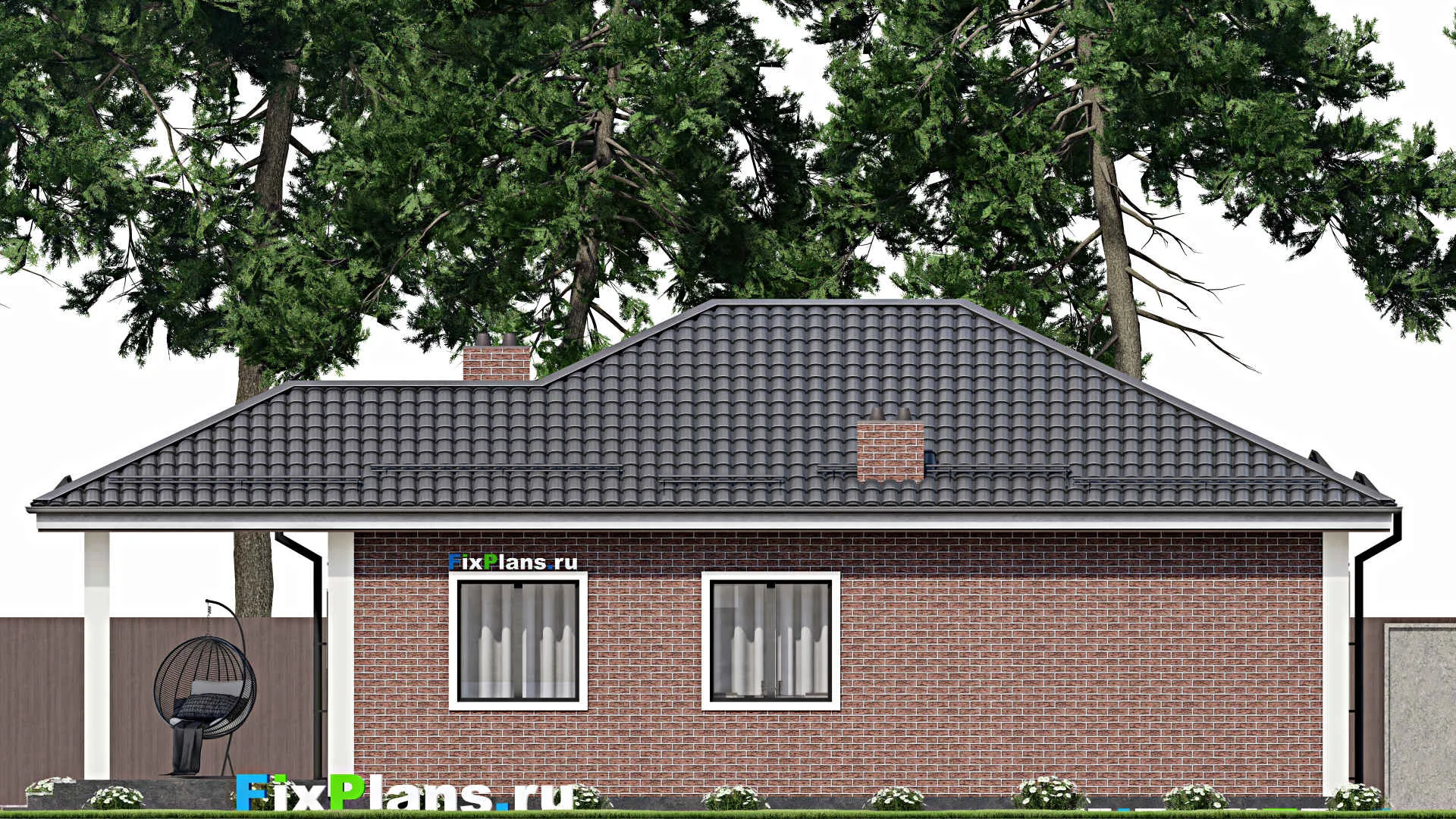 F-4445 - План одноэтажного дома 10 на 13, площадью 110 м² с террасой и 3 спальнями