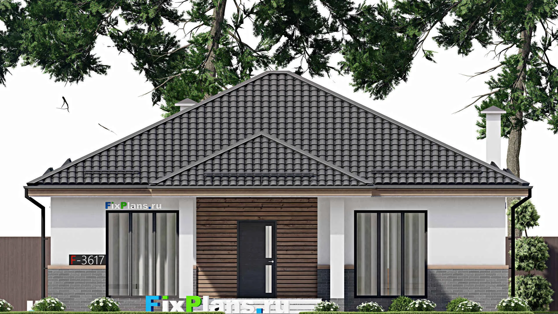 F-3617 - Проект одноэтажного дома 12 на 13, площадью 160 м² с террасой и 3 спальнями