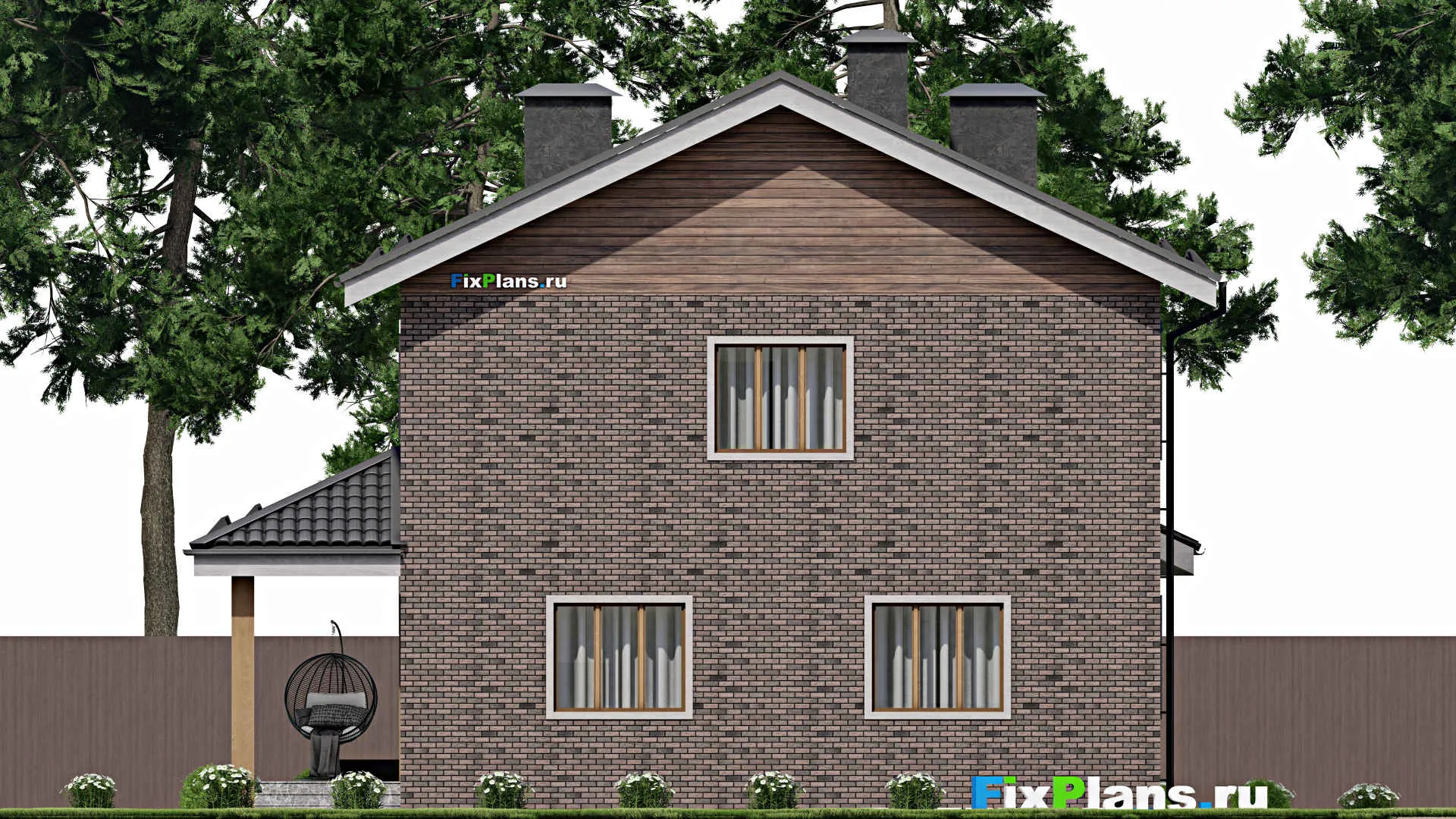 F-5111 - Проект двухэтажного дома 11 на 12, площадью 200 м² с террасой, гаражом на 1 машину и 4 спальнями