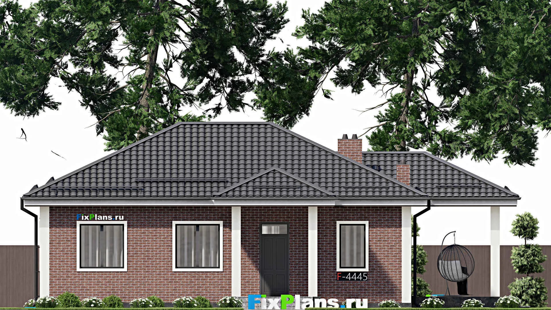 F-4445 - План одноэтажного дома 10 на 13, площадью 110 м² с террасой и 3 спальнями