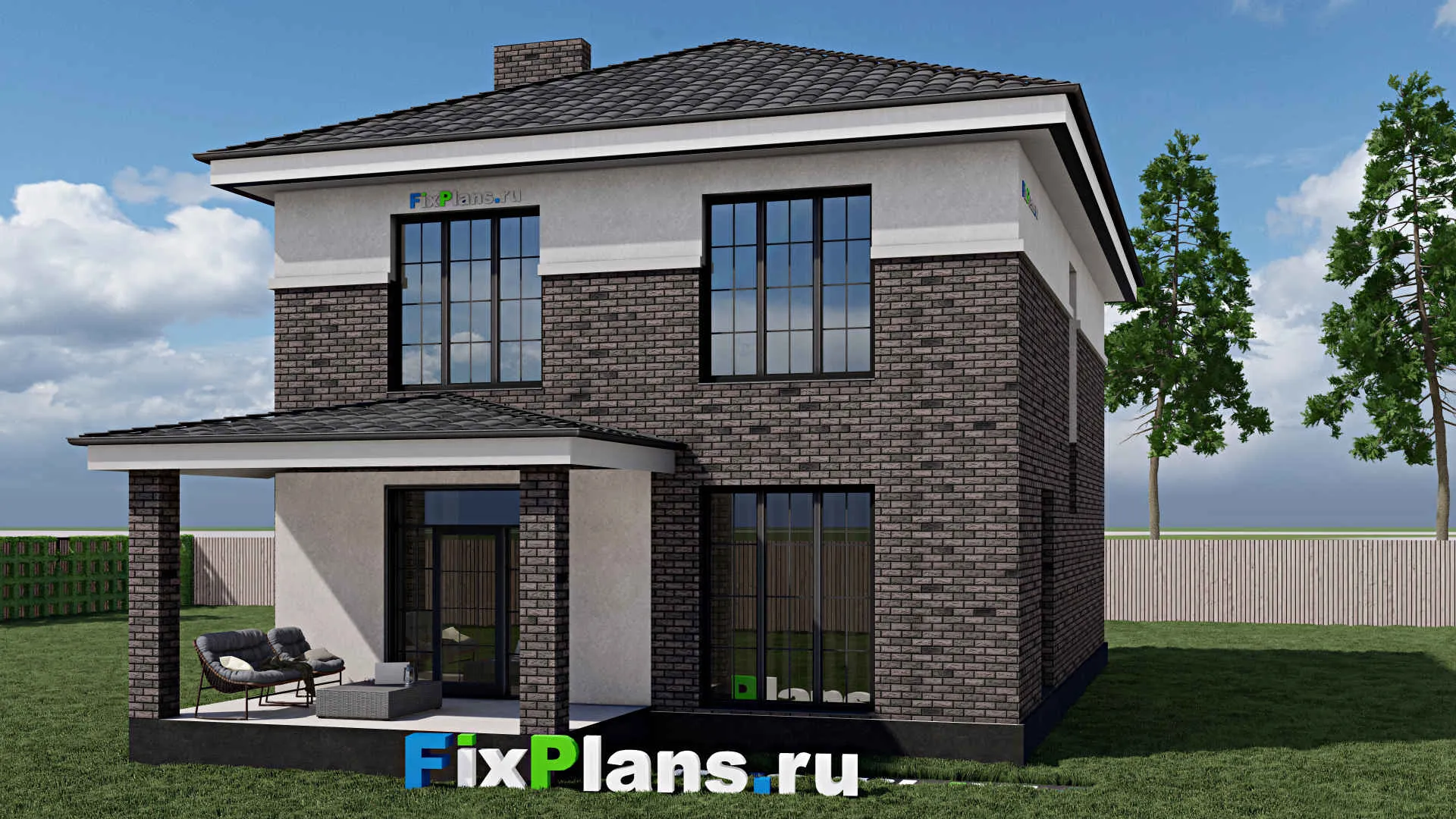 F-1070 - Проект двухэтажного дома 10 на 14, площадью 190 м² с террасой и 3 спальнями